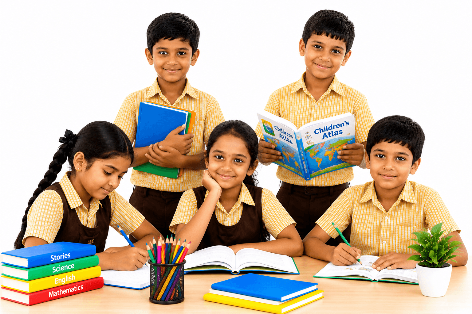 Students of ICM Jubilee English Medium School with their books